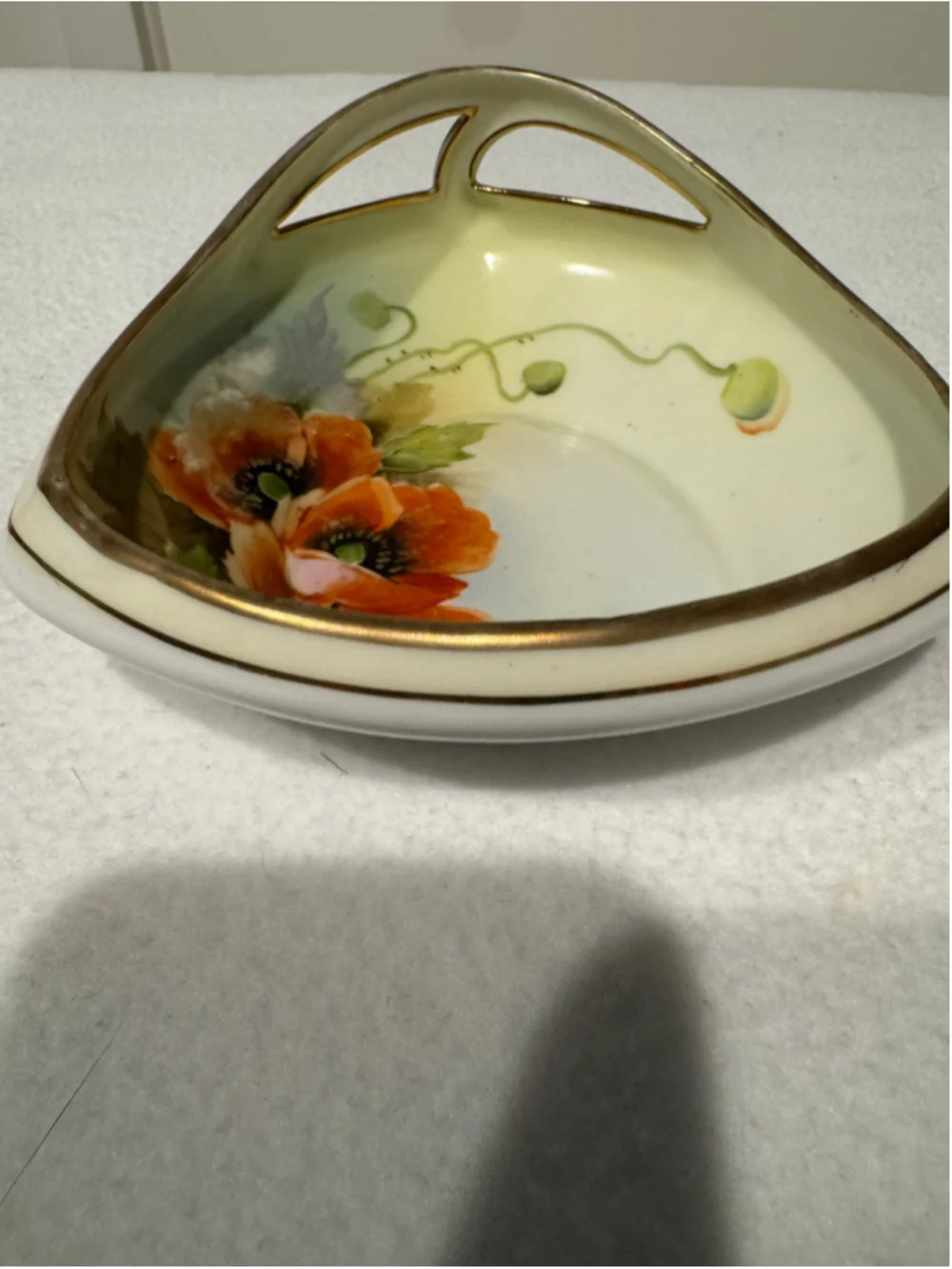 Vintage Nippon Hand Painted Poppy Serving Bowl, Cream, Orange Gold Rim